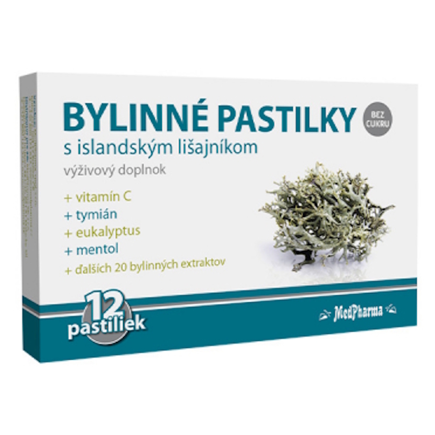 MedPharma Bylinné pastilky s islandským lišejníkem pastilky na podporu zdravia dýchacích ciest 12 ks