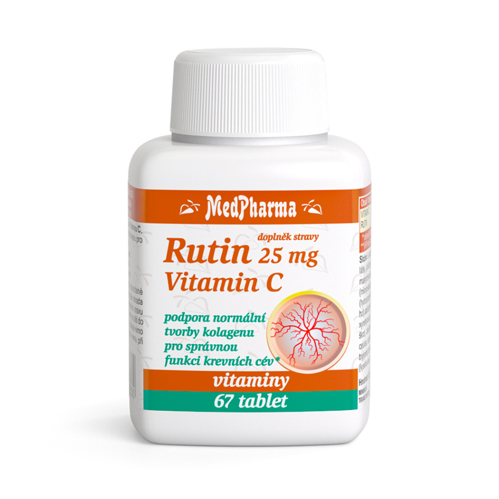 MedPharma Rutin 25 mg + vitamin C tablety na podporu tvorby kolagénu 67 tbl