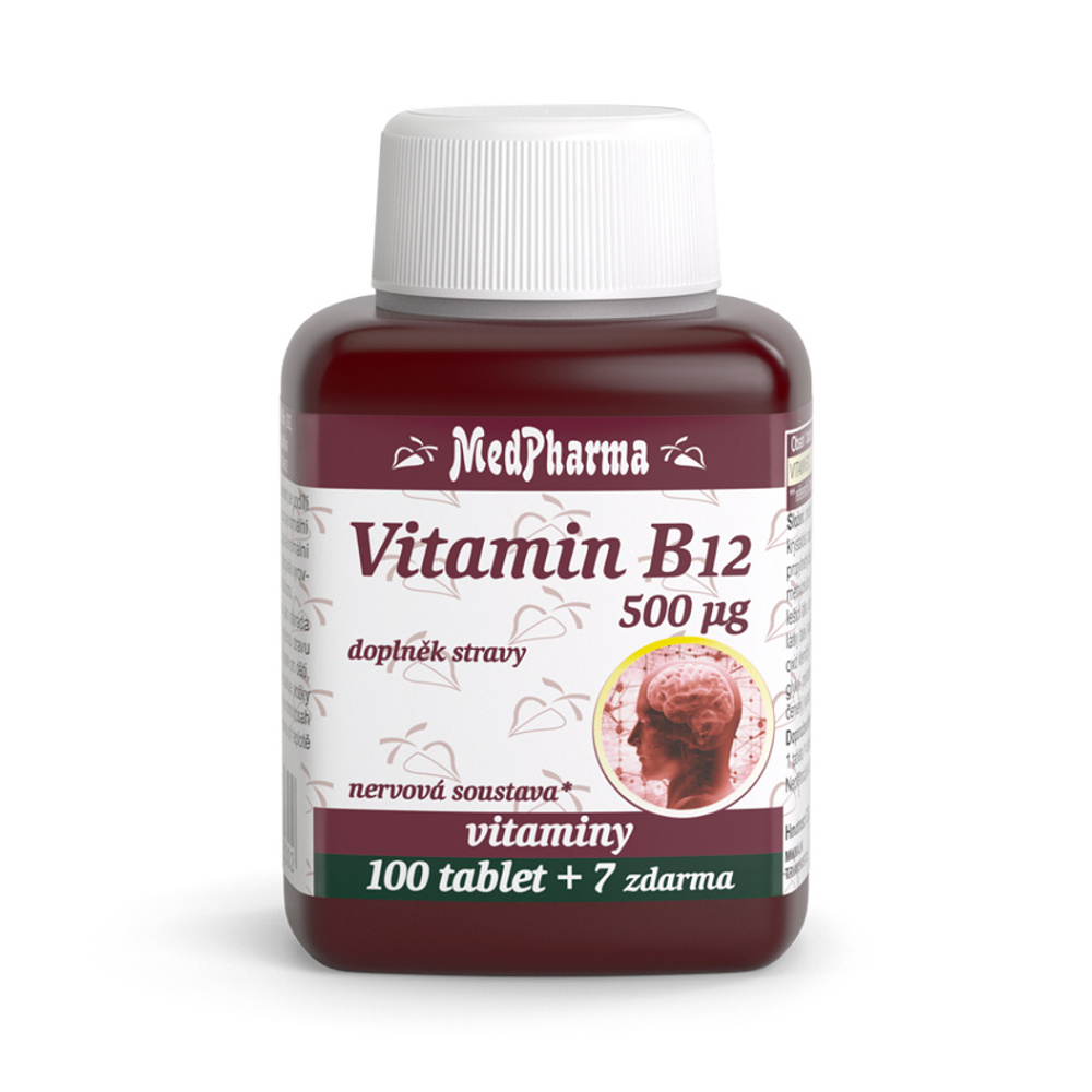 MedPharma Vitamin B12 500 µg tablety na podporu zníženia miery únavy a vyčerpania 107 tbl