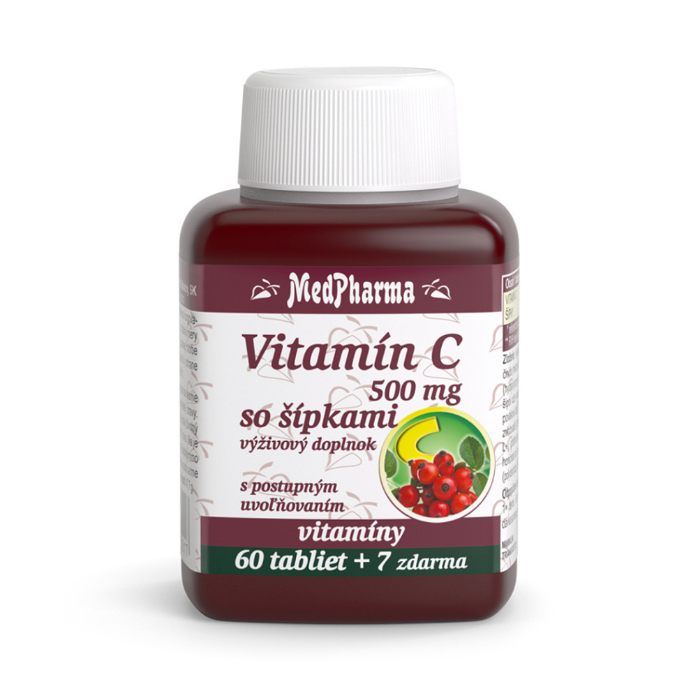 MedPharma Vitamin C 500mg so šípkami, s postupným uvoľňovaním tablety na podporu imunitného systému, pre krásnu pleť a nechty 67 tbl kúpite na Mojalekaren.sk