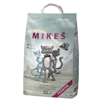 MIKEŠ Premium biele hrudkujúca podstielka pre mačky 10 kg