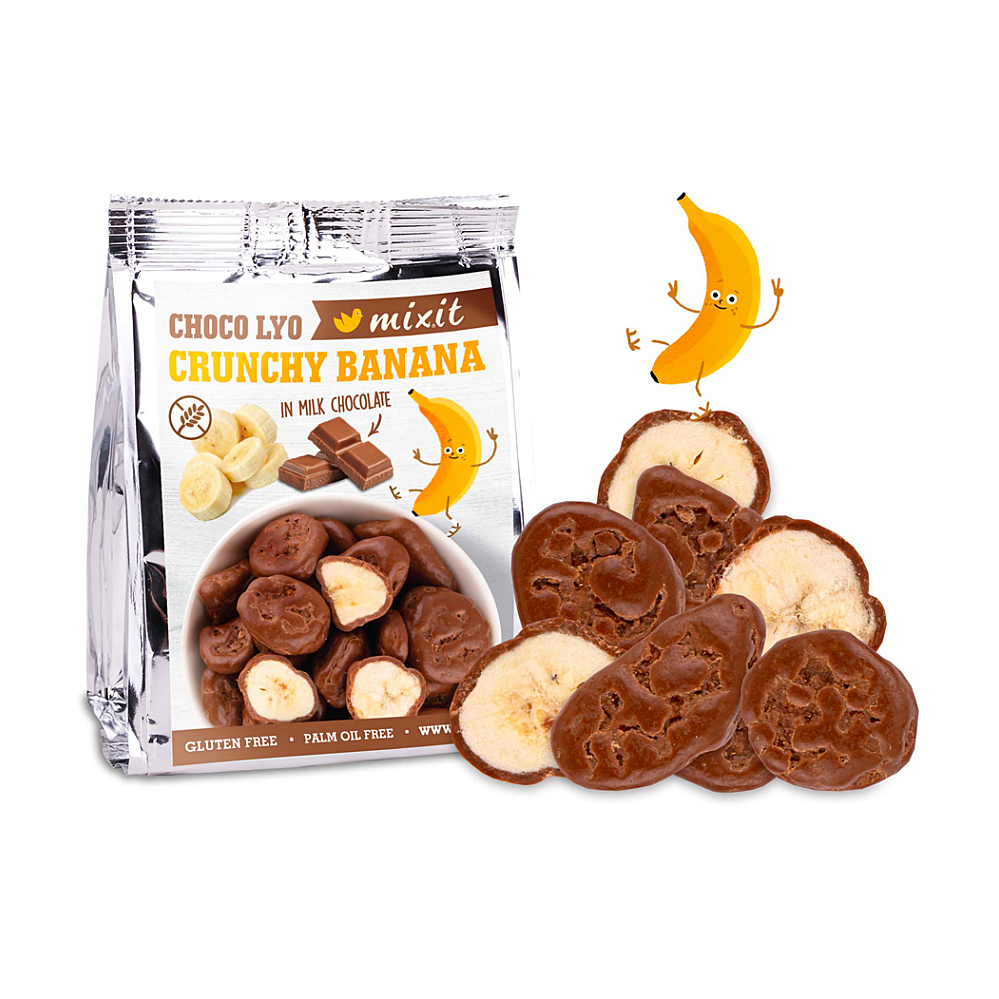 MIXIT Chrumkavé banániky v čokoláde do vrecka 70 g