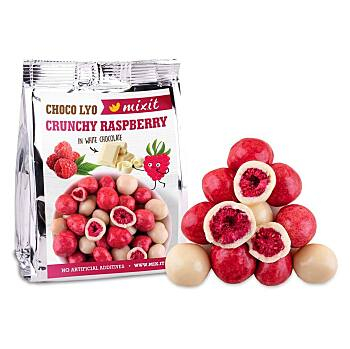 MIXIT Chrumkavé maliny v čokoláde do vrecka 70 g (Sušené maliny) - Viaczložkové, Lyofilizované
