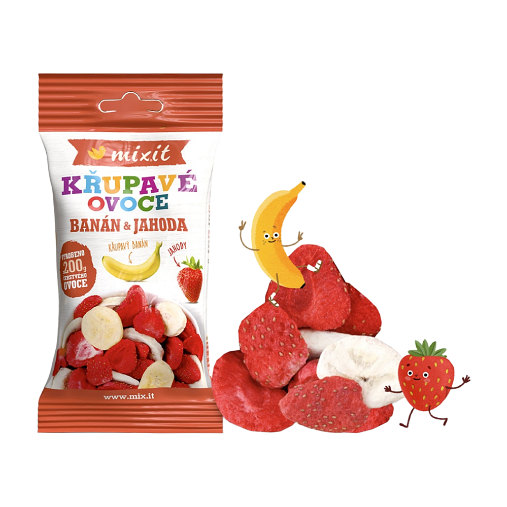 MIXIT Chrumkavé ovocie do vrecka banán a jahoda 23 g