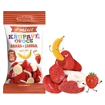 MIXIT Chrumkavé ovocie do vrecka banán a jahoda 23 g (Rôznorodé ovocie) - Lyofilizované