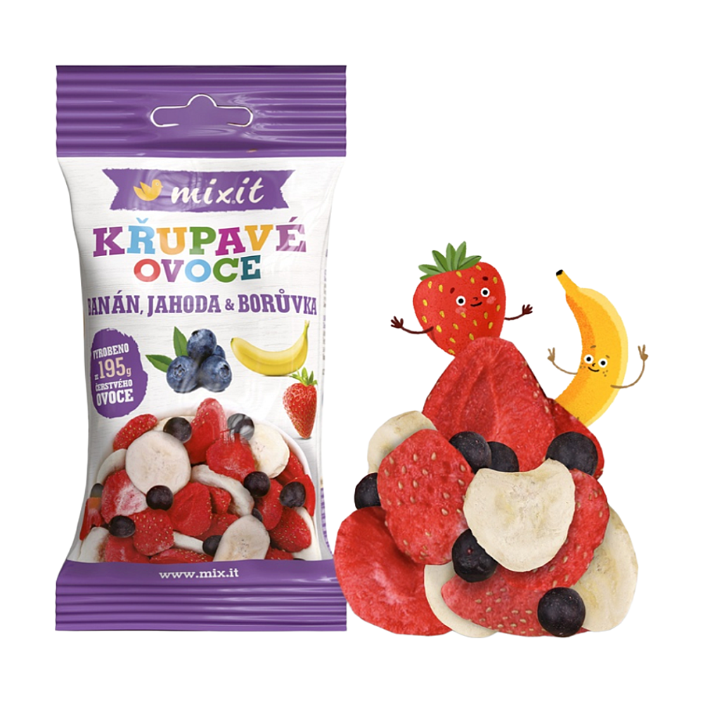 MIXIT Chrumkavé ovocie do vrecka chrumkavý banán jahoda čučoriedka 23 g