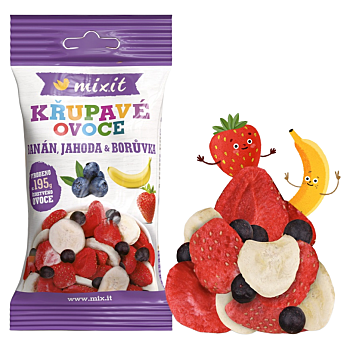 MIXIT Chrumkavé ovocie do vrecka chrumkavý banán jahoda čučoriedka 23 g (Rôznorodé ovocie) - Lyofilizované