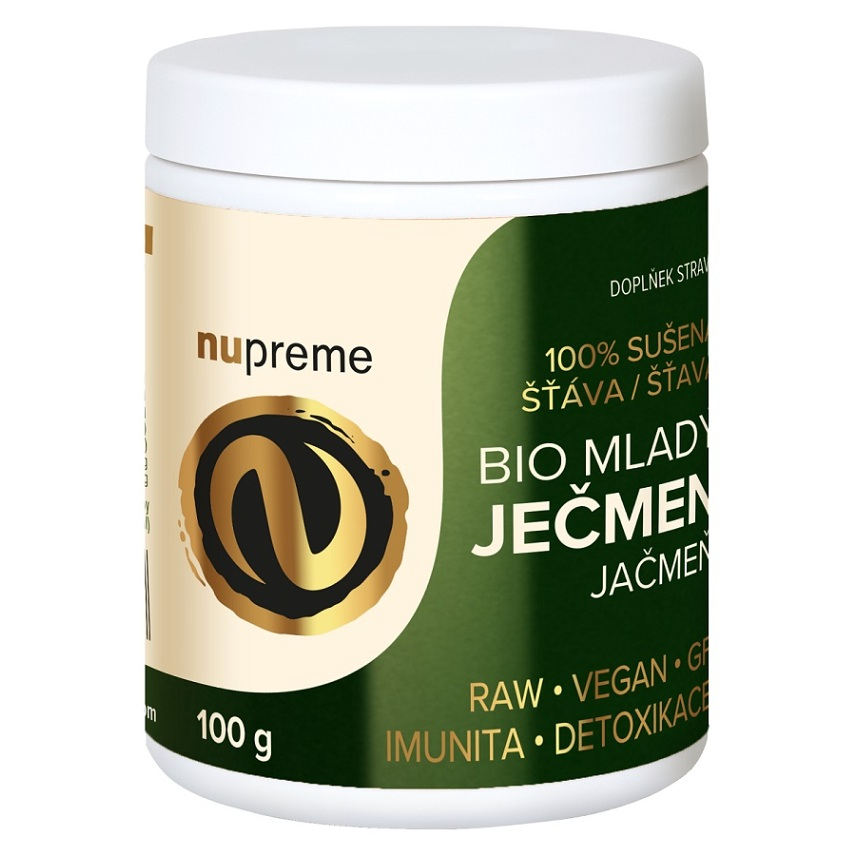 Nupreme Mladý jačmeň BIO prášok v BIO kvalite na detoxikáciu organizmu a podporu imunity 100 g