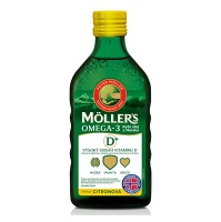 MÖLLERS Omega 3 D+ olej z tresčej pečene s citrónovou príchuťou 250 ml