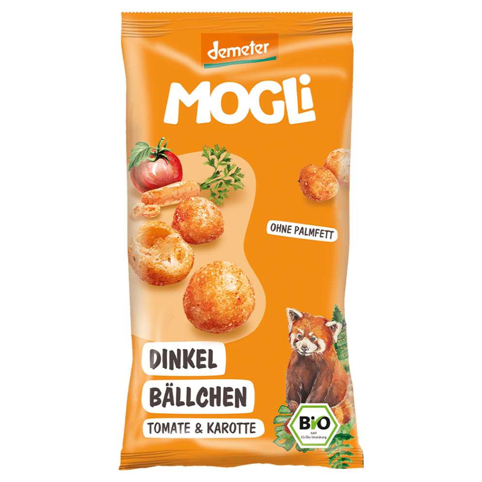 MOGLI BIO Špaldové guličky s paradajkami a mrkvou s certifikáciou Demeter 40 g