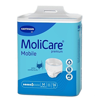 MOLICARE MOBILE Inkontinenčné nohavičky 6 kvapiek veľkosť M 14 kusov (Inkontinenčné nohavičky naťahovacie)