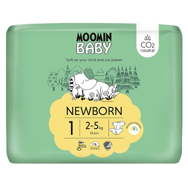 MOOMIN BABY 1 Newborn 2–5 kg, eko plienky 25 ks