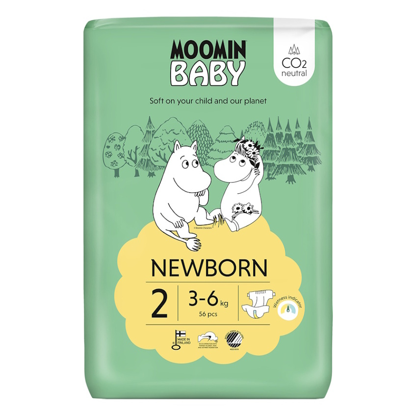 MOOMIN BABY 2 Newborn 3–6 kg, eko plienky, 56 ks