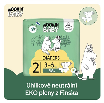 MOOMIN BABY 2 Eko plienky Newborn 3–6 kg 56 ks (Plienky 2 (3 - 6 kg)) - Ekologické - obrázok 2/4
