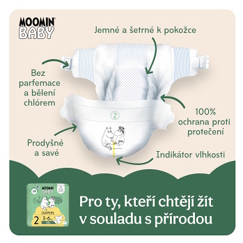 MOOMIN BABY 2 Eko plienky mesačné balenie newborn 3–6 kg 168 kusov (Plienky 2 (3 - 6 kg)) - Ekologické - obrázok 2/4