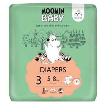 MOOMIN BABY 3 Eko plienky midi 5–8 kg 48 kusov (Plienky 3 (4 - 10 kg)) - Ekologické - obrázok 1/4