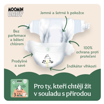 MOOMIN BABY 3 Eko plienky midi 5–8 kg 48 kusov (Plienky 3 (4 - 10 kg)) - Ekologické - obrázok 3/4