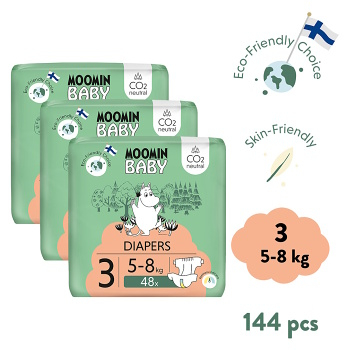MOOMIN Baby 3 eko plienky mesačné balenie midi 5-8 kg 144 kusov (Plienky 3 (4 - 10 kg)) - Ekologické - obrázok 2/2