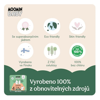 MOOMIN BABY 4 Eko plienky maxi 7-14 kg 63 kusov