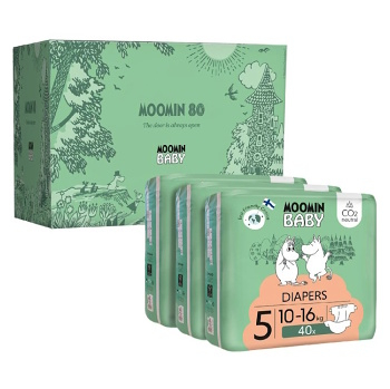 MOOMIN Baby 5 eko plienky darčekový box maxi 10–16 kg 120 kusov (Plienky 5 (11 - 25 kg)) - Ekologické - obrázok 1/2