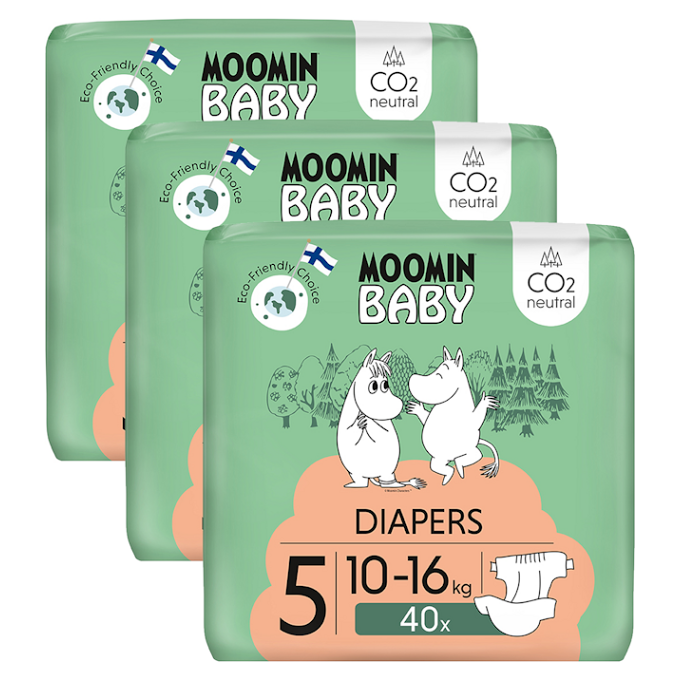 MOOMIN Baby 5 eko plienky mesačné balenie maxi 10–16 kg 120 kusov