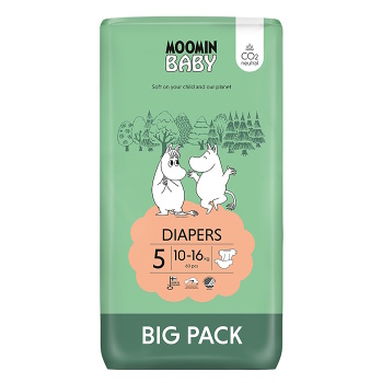 MOOMIN BABY 5 Eko plienky maxi 10-16 kg 60 kusov (Plienky 4 (7 - 18 kg)) - Ekologické - obrázok 1/4