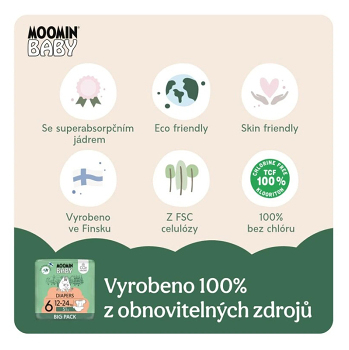 MOOMIN BABY 6 Eko plienky maxi 12-24 kg 51 kusov