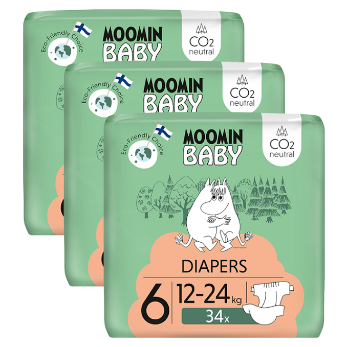 MOOMIN Baby 6 eko plienky mesačné balenie maxi 12–24 kg 102 kusov