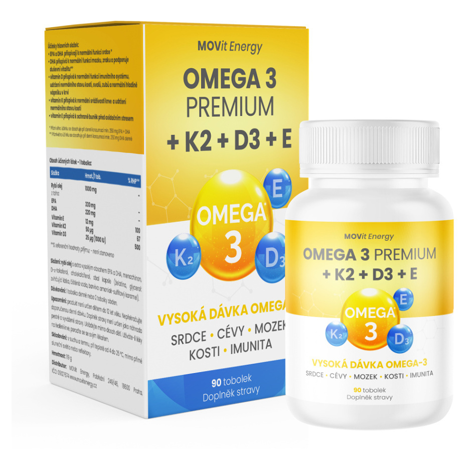 Movit Energy Omega 3 Premium +K2+D3+E doplnok stravy na podporu zdravia nervového systému 90 cps kúpite na Mojalekaren.sk
