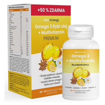 MOVIT ENERGY Omega 3 rybí olej + multivitamín premium 60 + 30 toboliek