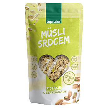TOPNATUR Müsli srdcom pistácie a biela čokoláda 250 g (Müsli zmesi) - Neovocné, Pečené, Viaczložkové, Sladké
