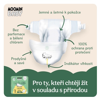 MOOMIN BABY 1 Eko plienky newborn 2-5 kg ​​25 kusov (Plienky 1 (2 - 5 kg)) - Ekologické - obrázok 2/4