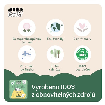MOOMIN BABY 1 Eko plienky newborn 2-5 kg ​​25 kusov (Plienky 1 (2 - 5 kg)) - Ekologické - obrázok 3/4