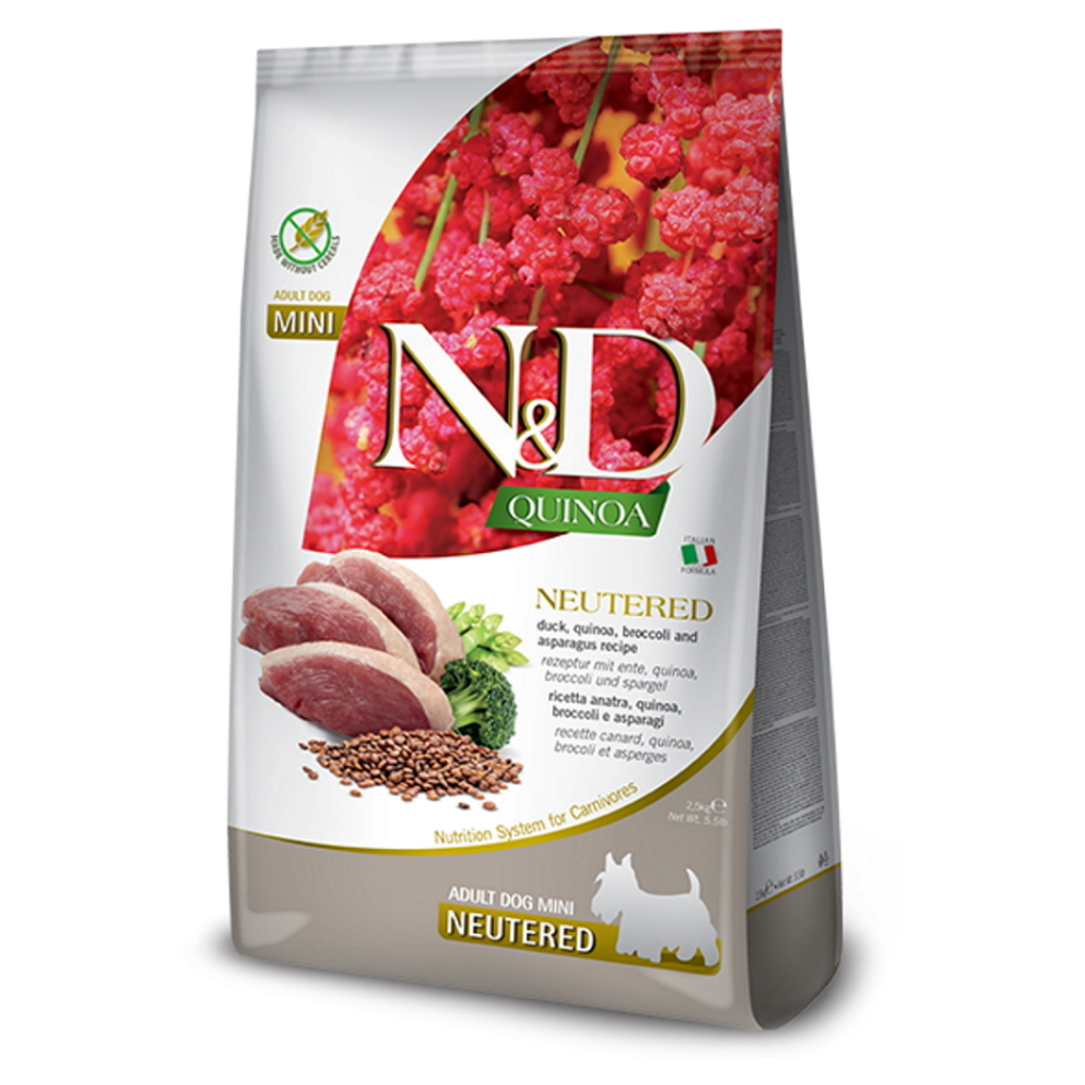 N&D Quinoa Neutered Duck & Broccoli & Asparagus Mini pre malé plemená psov 2,5 kg