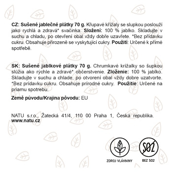 NATU Jablčné chipsy natural 70 g (Sušené jablká) - Lyofilizované - obrázok 2/2