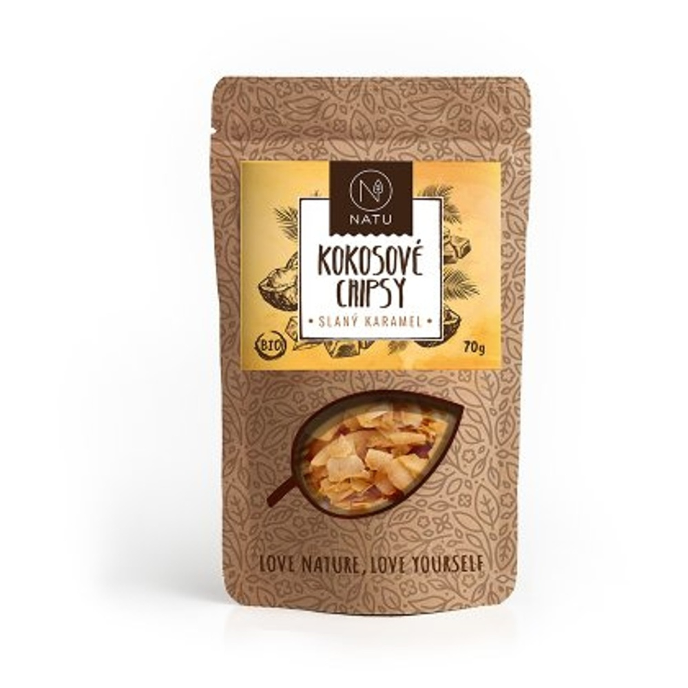NATU Kokosové chipsy BIO kokosové čipsy v BIO kvalite príchuť Salted Caramel 70 g