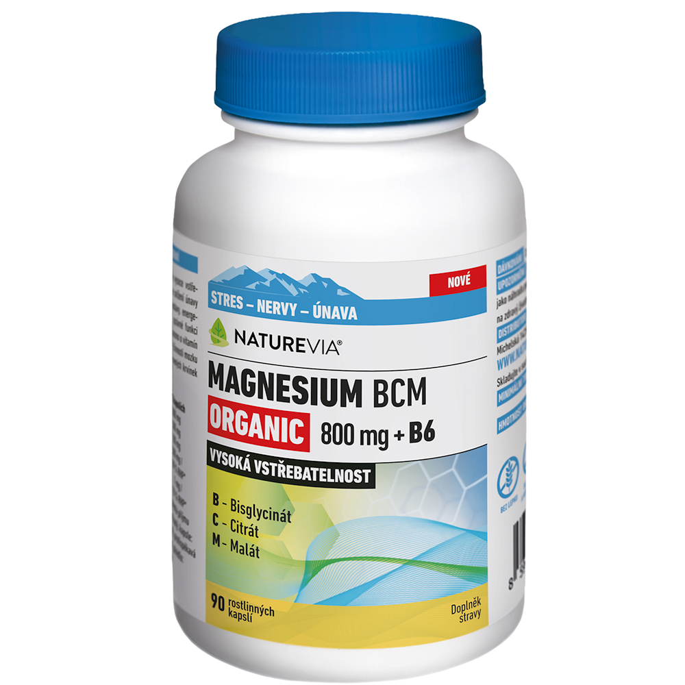 NatureVia Magnesium BCM Organic 800mg + B6 kapsuly na účinné doplnenie horčíka 90 cps kúpite na Mojalekaren.sk