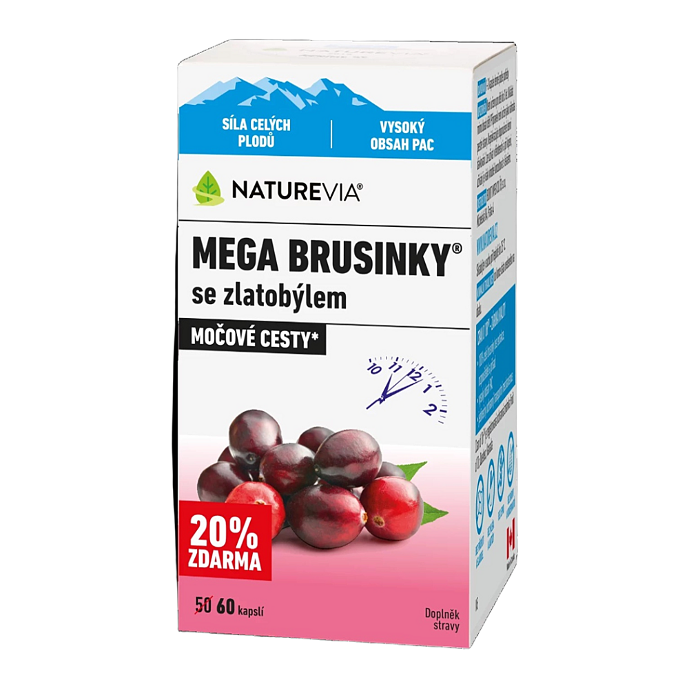 NatureVia Mega Brusinky se zlatobýlem kapsuly pre zdravie močových ciest 60 cps kúpite na Mojalekaren.sk
