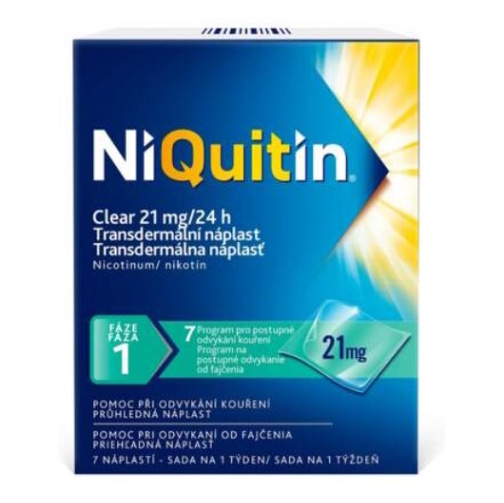 NiQuitin Clear 21 mg/24 h transdermálna náplasť pri odvykaní od fajčenia 7 ks