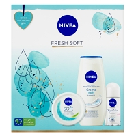 NIVEA Fresh Soft Darčeková súprava - Soft Svieži hydratačný krém 100 ml + Guľôčkový antiperspirant Original Care 50 ml + Ošetrujúci sprchový gél Creme Soft 250 ml
