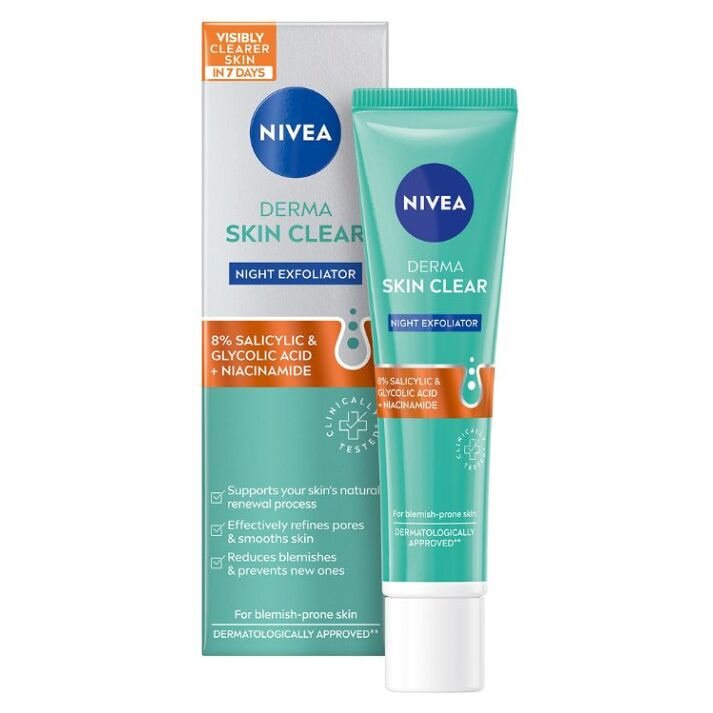 NIVEA Derma Skin Clear Nočný exfoliačný pleťový peeling 40 ml