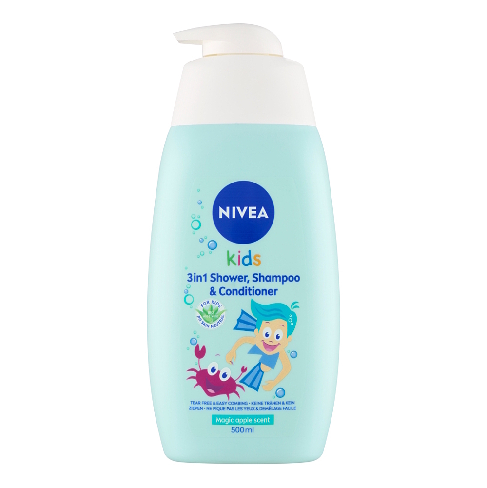 NIVEA Kids Detský sprchový gél a šampón 3v1 s jablčnou vôňou 500 ml