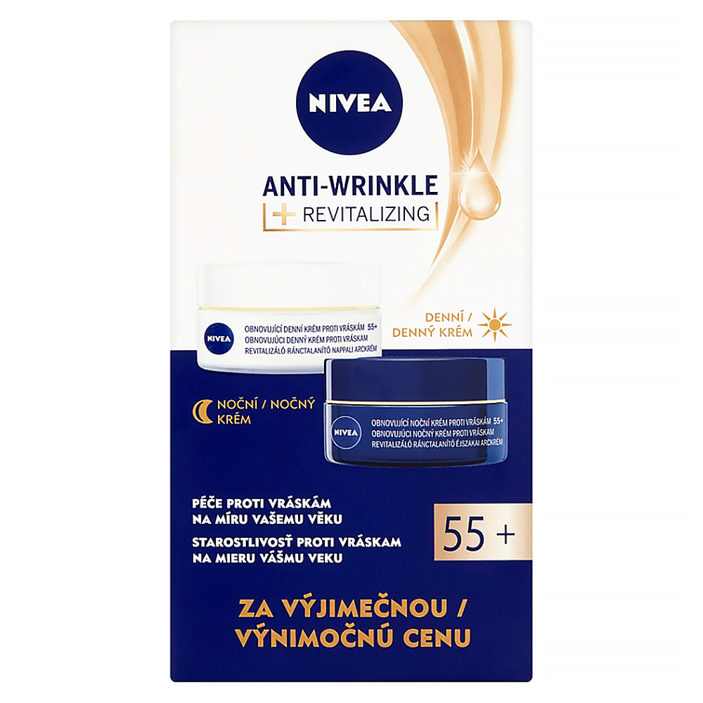NIVEA Obnovujúci denný a nočný krém proti vráskam 55+ 2x 50 ml