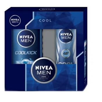 NIVEA MEN Cool Kick – sprchový gél 250 ml + deo sprej 150 ml + krém 30 ml