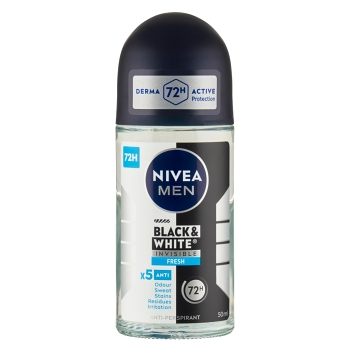 NIVEA Men Black & White Invisible Fresh Guľôčkový antiperspirant 50 ml (Roll-on dezodoranty)