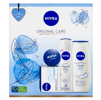 NIVEA Original Care Darčeková súprava - Sprej antiperspirant 150 ml + sprchový gél 250 ml + creme 30 ml + krémové mydlo 100 g