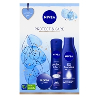 NIVEA Protect & Care Darčeková súprava - telové mlieko Body Milk 250 ml + Sprej antiperspirant Protect & Care 150 ml + Nivea Creme 30 ml