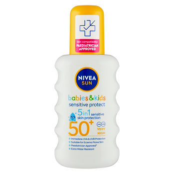 NIVEA Sun Detský sprej na opaľovanie Protect & Sensitive OF 50+ 200 ml (Opaľovacie mlieka) - Vodeodolné