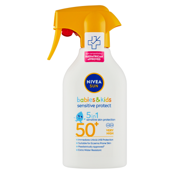 NIVEA Sun Sensitive Protect Detský opaľovací sprej OF 50 270 ml (Opaľovacie krémy) - Vodeodolné