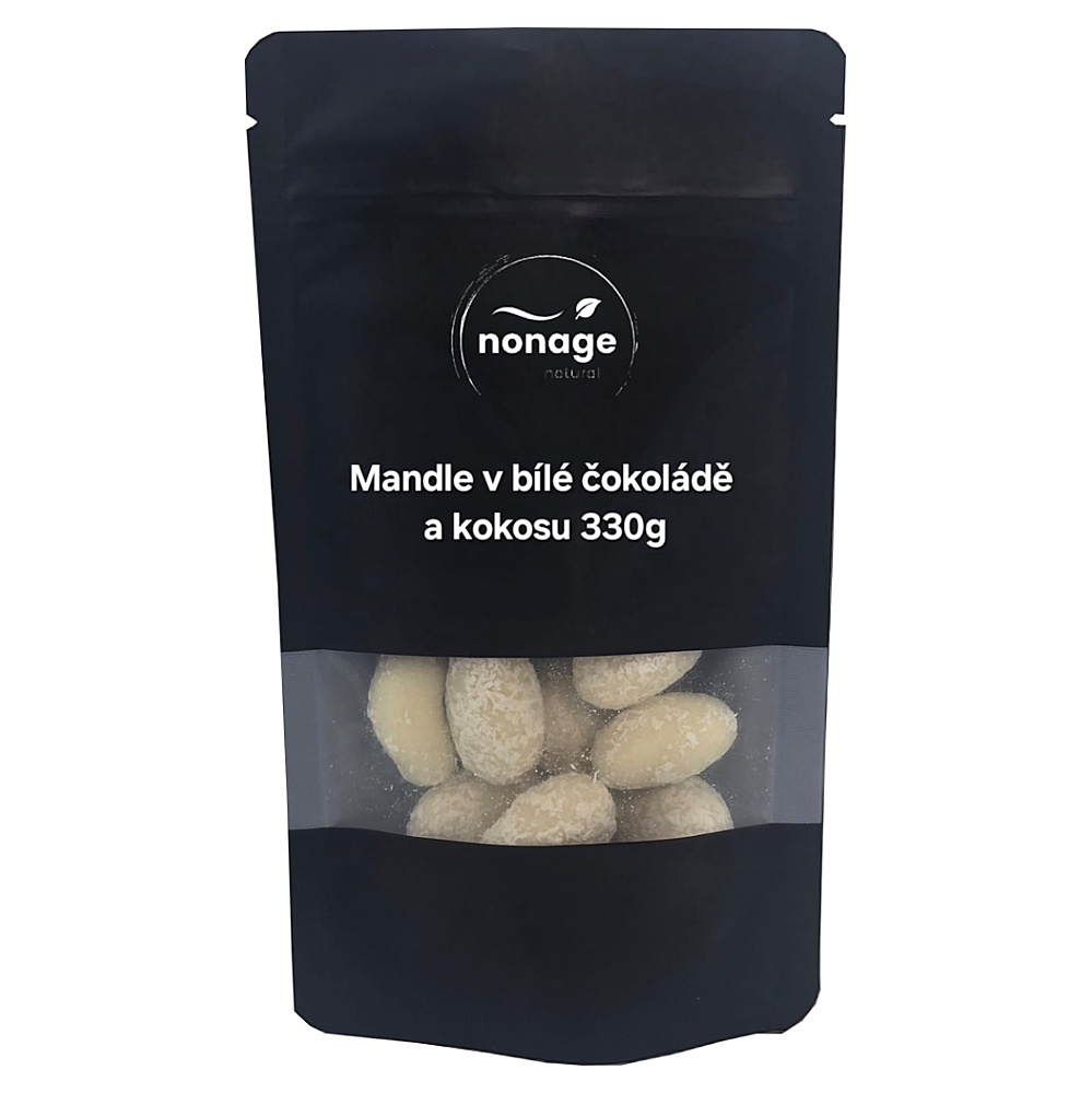 NONAGE Mandle v bielej čokoláde obalené kokosom 330 g
